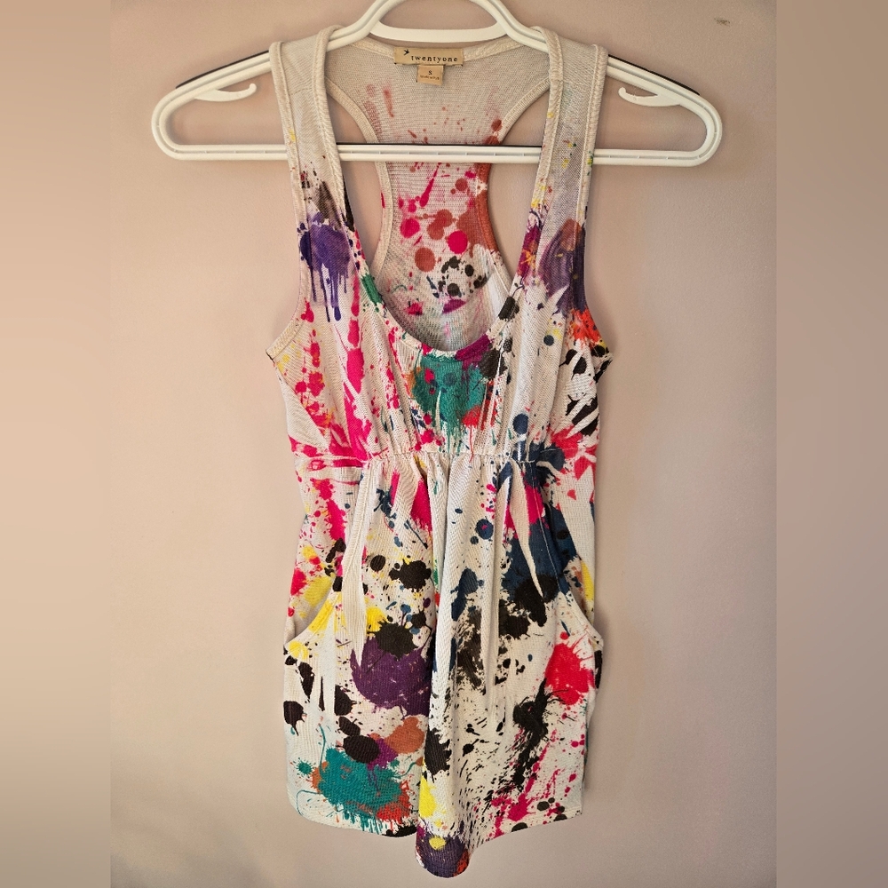 Y2K Twentyone Paint Splatter Empire Waist Top w/ Pockets Size S